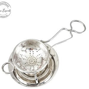 Indian Wholesale Handcrafted  Metal Tea Strainer with Drip Stand for Teapot Loose Tea Leaf Kitchen Tea