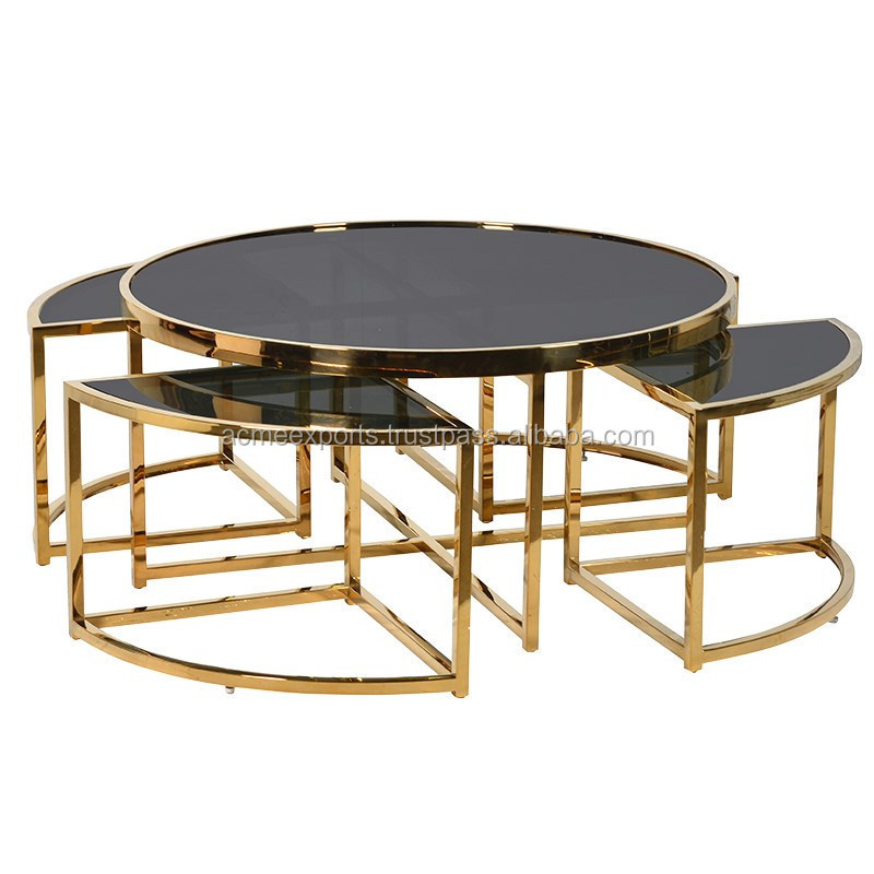 Stainless Steel Top Black Mirror coffee table modern Gold plated