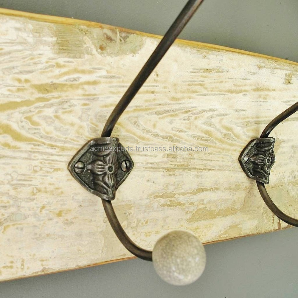 3 wooden coat hangers , Wall Mounted Ceiling Vintage Coat Hook With Ceramic Knobs