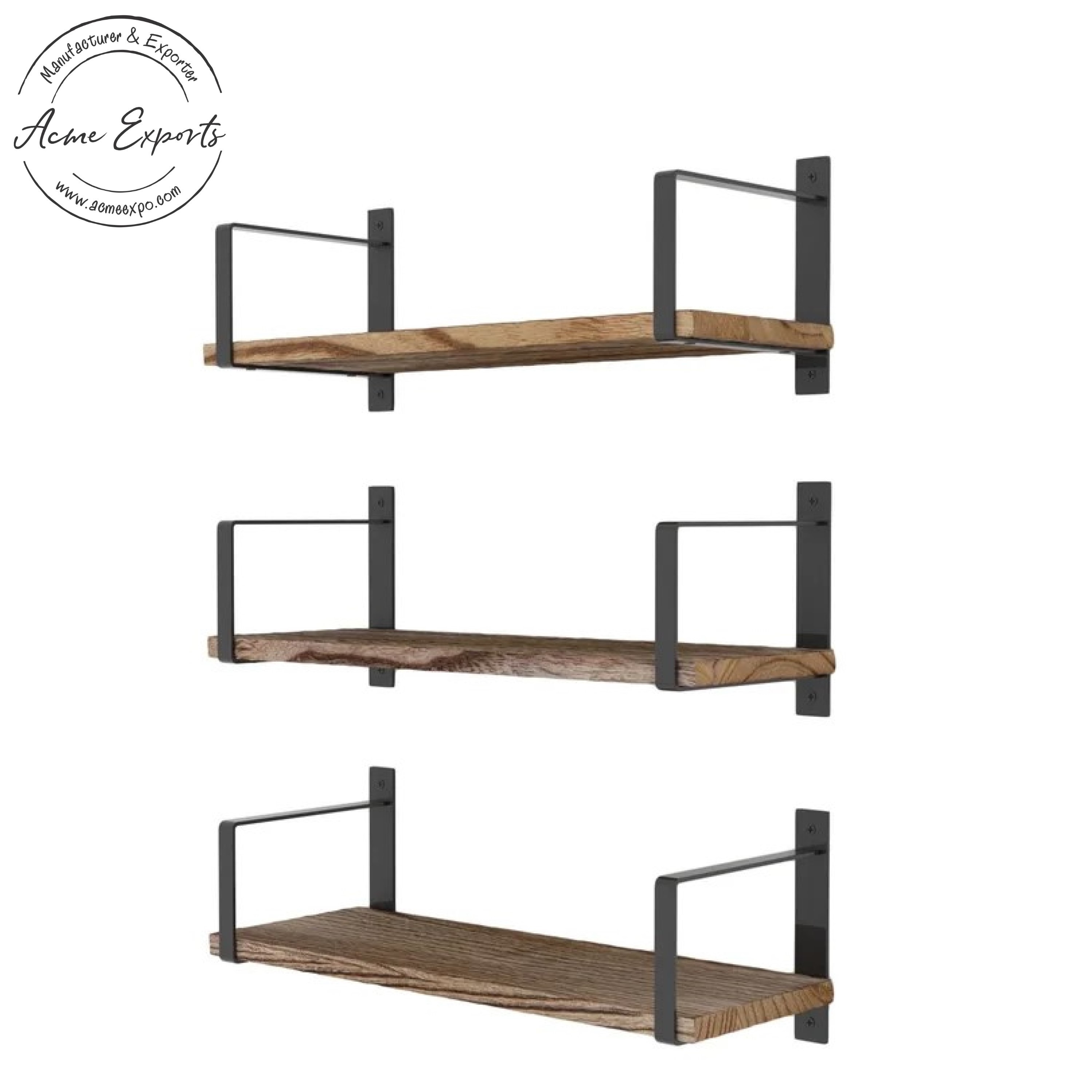 Low Price Handcrafted 3 Tier Wall Rack with Rustic Wooden Slabs Used for Decorative items Books & Plant Display Decor.