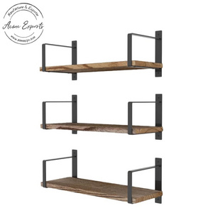 Low Price Handcrafted 3 Tier Wall Rack with Rustic Wooden Slabs Used for Decorative items Books & Plant Display Decor.