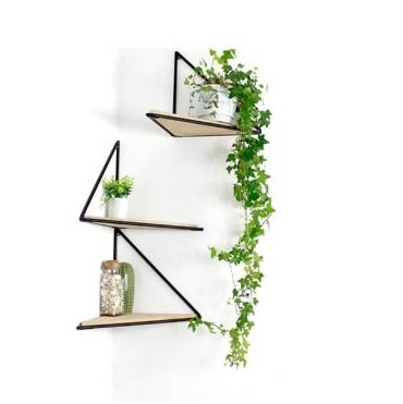 Luxury Quality Triangular Tall Iron Frame Corner Wall Shelf with Wooden Racks Used for Corner Shelving Outdoor Plant Storage.