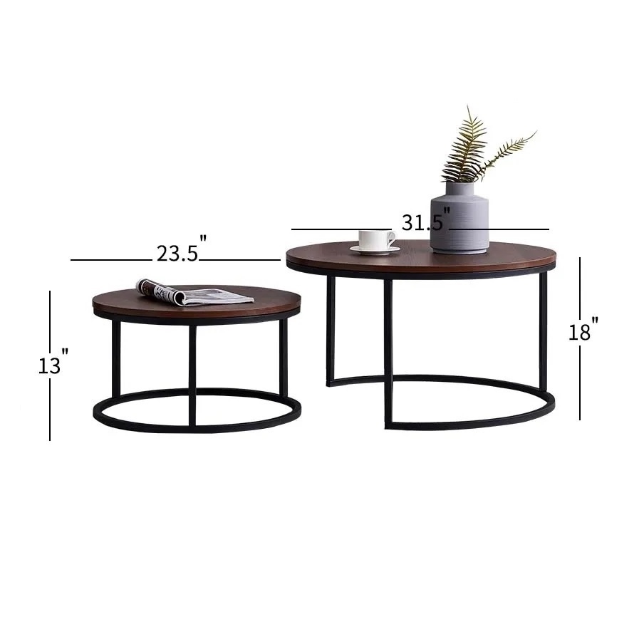 Manufacturer Wholesale New Design Iron Frame Round Nesting Coffee Table with Wooden Top for Living Room and Home Furnishings