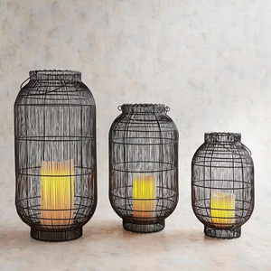 Black Set of 3 Pieces Decorative Hurricane wire lantern for candle