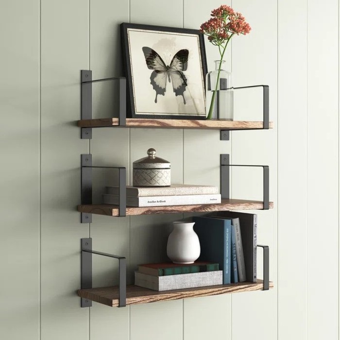 Low Price Handcrafted 3 Tier Wall Rack with Rustic Wooden Slabs Used for Decorative items Books & Plant Display Decor.