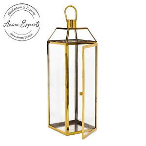 Best Quality Handcrafted Tall Stainless Steel Hurricane Lantern with Gold Finished Used for Indoor Lightning Candle Decor