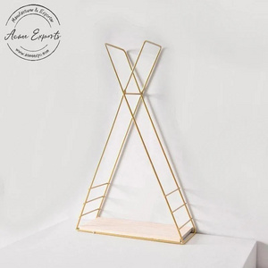 Indian Wholesale Wall Mount Triangle Storage Rack With Gold Plated Finished Used for Bonsai Book Organizer Holder Shelf.