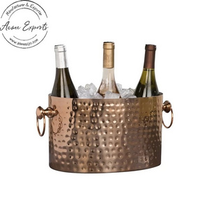 Classic Design Large 100% Copper Oval Hammered Beverage Tub with 3 Bottle Holders for Table Top Decor Wine Serving Party Wedding