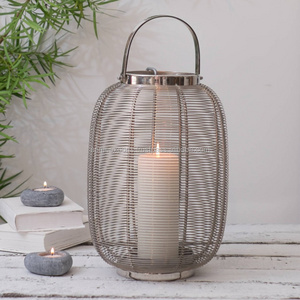 stainless steel Wire Mesh Round Candle Hurricane lantern With White Nickel Finish