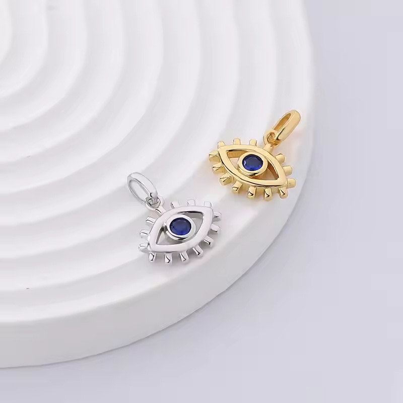 2024 Fashion Turkish Jewelry Accessories Plated Blue Zircon Evil Pendant Charms for Necklace 925 Silver Necklace For Women