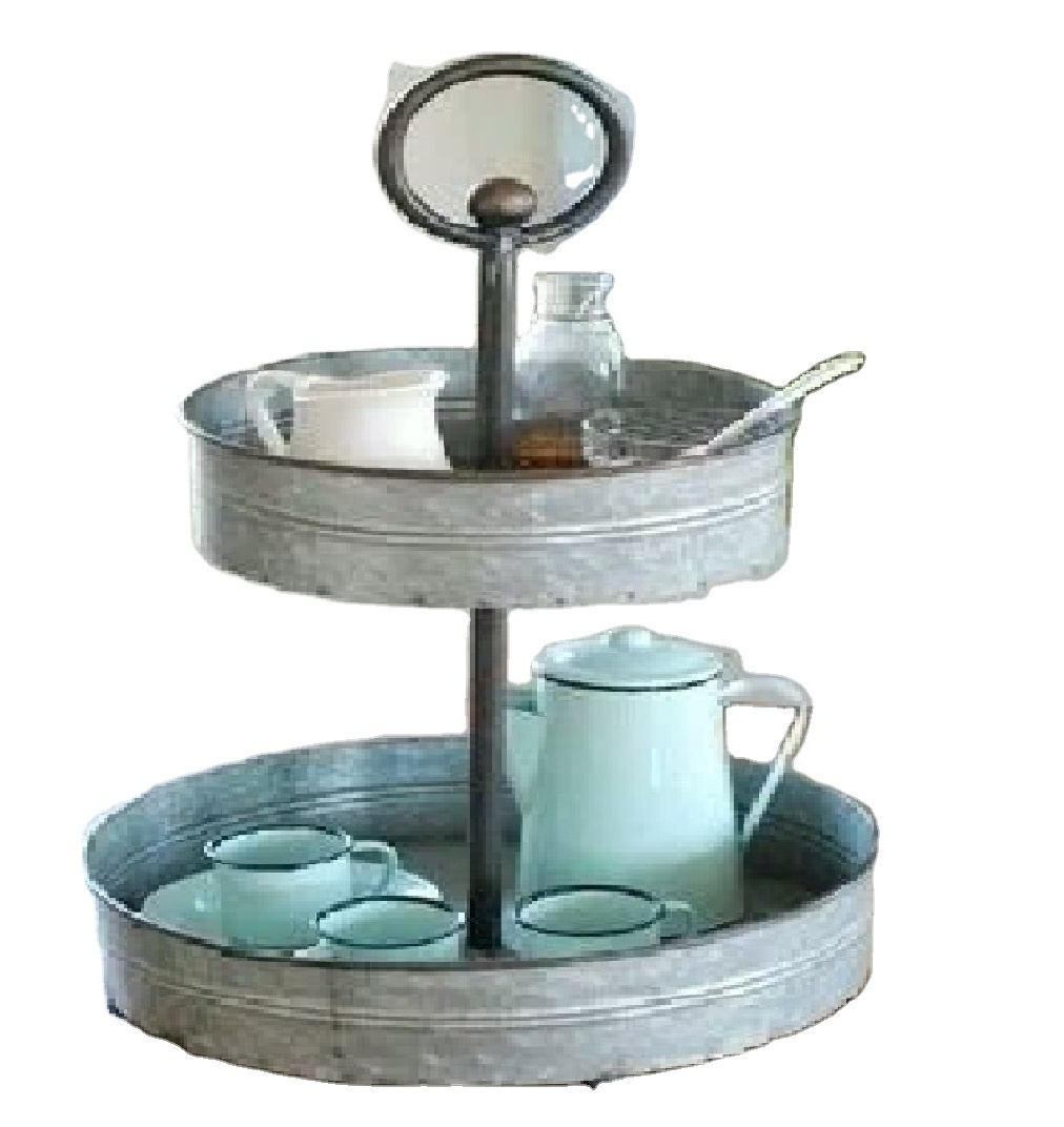 2 Tier Kitchen Storage Galvanized Tool Caddy Greyish Color With Fountain Shape Galvanized Collection Storage And Shelving Units