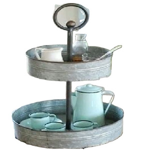 2 Tier Kitchen Storage Galvanized Tool Caddy Greyish Color With Fountain Shape Galvanized Collection Storage And Shelving Units