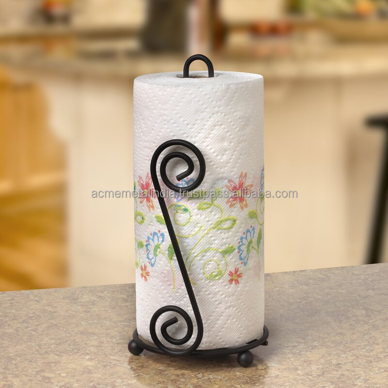 Trending Design Free Standing Paper Towel Holder Metal Black Color Home and Kitchen Towel Holder Dispenser