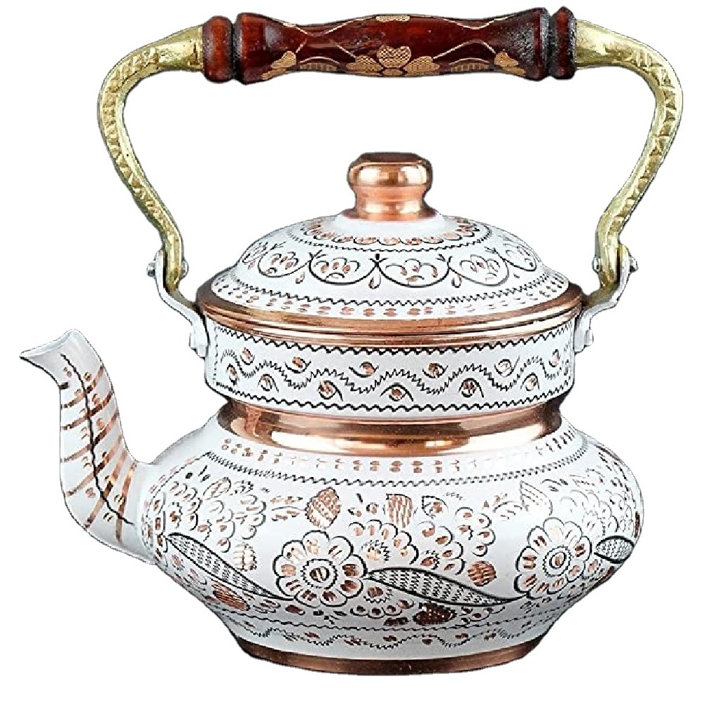 Enameled Design Copper Polished Coffee Kettle Top Selling Tea Pot With Wooden Handle Designer Copper Kitchenware Kettle