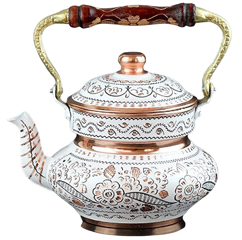 Enameled Design Copper Polished Coffee Kettle Top Selling Tea Pot With Wooden Handle Designer Copper Kitchenware Kettle