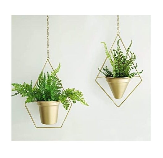 Outdoor indoor garden hanging gold plated metal watering window balcony wall flower pot and planter for indoor usage