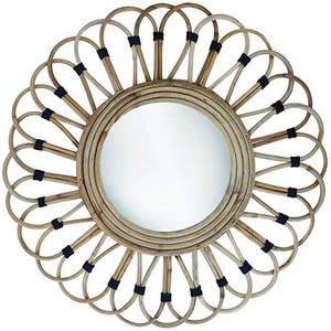 Vintage Design Circular Rattan Mirror Antique Decorative Wall Hanging Bedroom and Living Room Mirror For Indoor and Outdoor