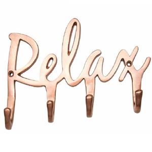 Relax Alphabetic Design Wall Hook Door Hanger Wall Mounted Key Or Clothes Hanging Hooks With Gold Color PVD Coating