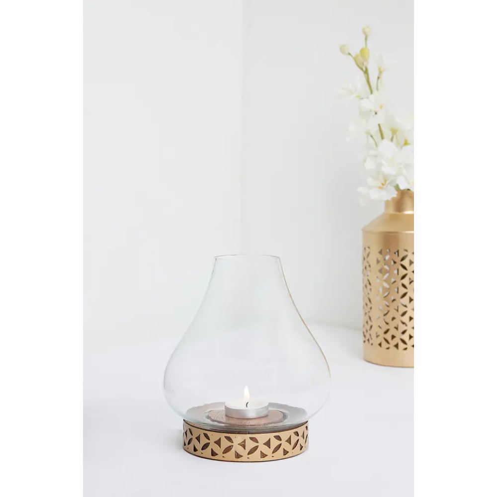 Standard Design Candle Stand and Holder Wooden and Glass Table Top Home Decoration Indoor Candle Holder and Stand