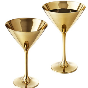 Top Seller Wine Goblet Mirror Polished Martini Glass Set Of 2 Stainless Steel Barware Goblet Glass Silver Color Metal Goblet