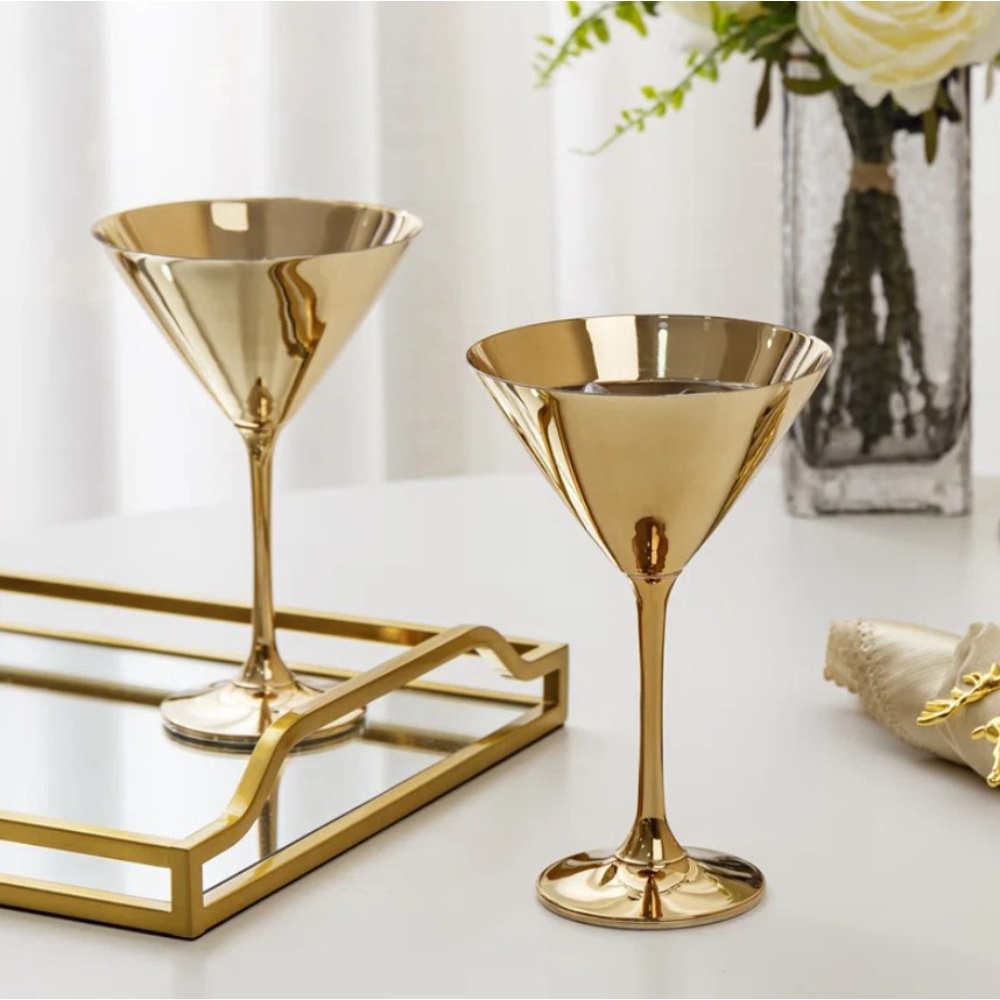 Top Seller Wine Goblet Mirror Polished Martini Glass Set Of 2 Stainless Steel Barware Goblet Glass Silver Color Metal Goblet