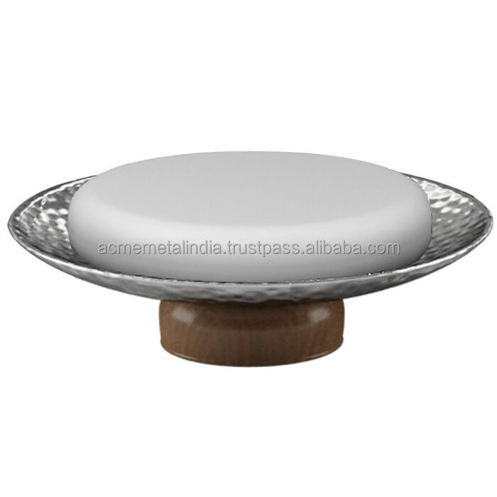 Hammered Stainless Steel Soap Dish With Wood Base Attractive Design Silverware Bathroom Soap Dish From India