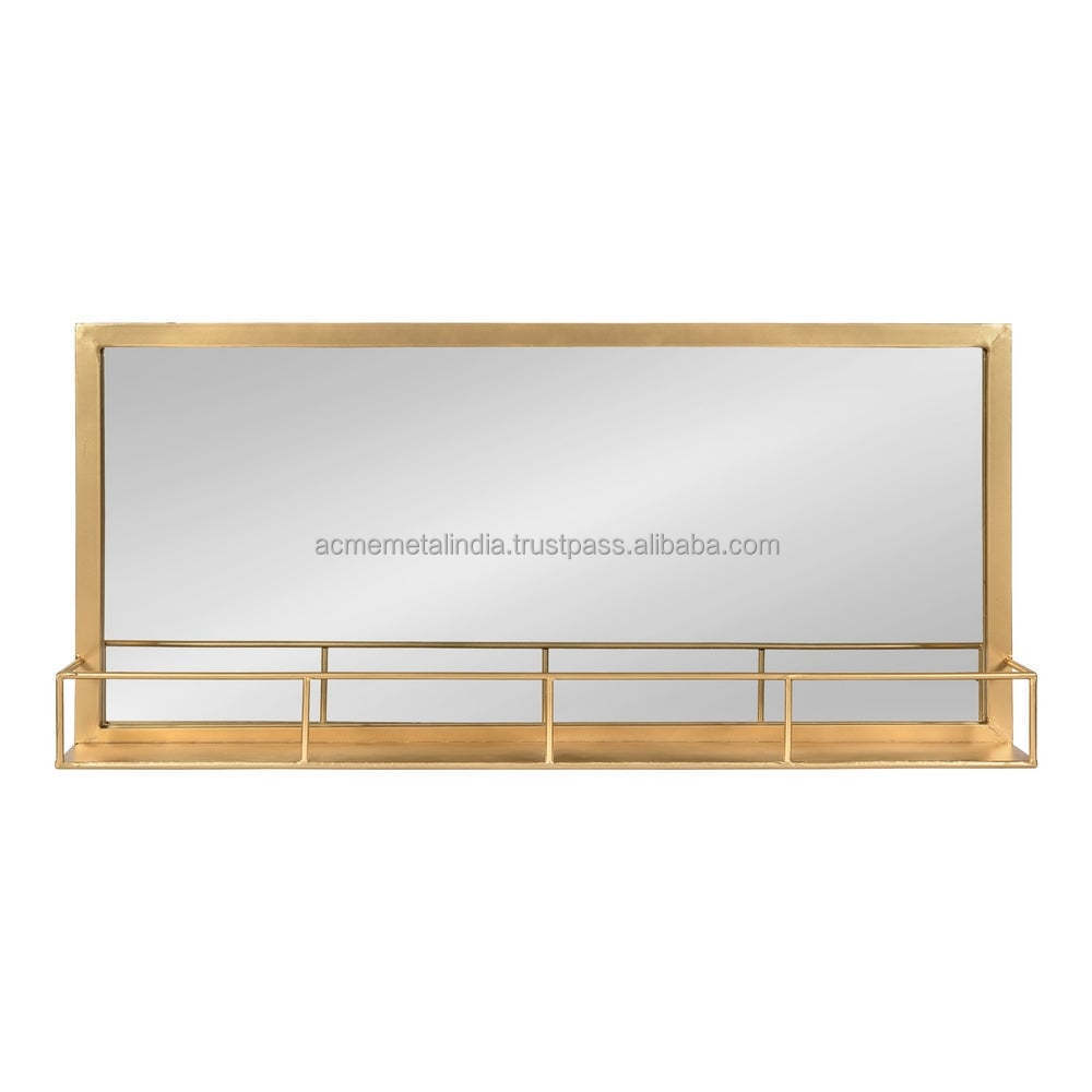 Trimming Mirror For Bathroom With Storage Tray Brass Antique Plated With Large Luxury Wall Mounted Unique Design For Home