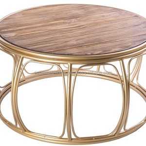 Nesting Table Coffee Table With Wood Top Round Shape Table With Gold Plated For Home Decor Metal Furniture