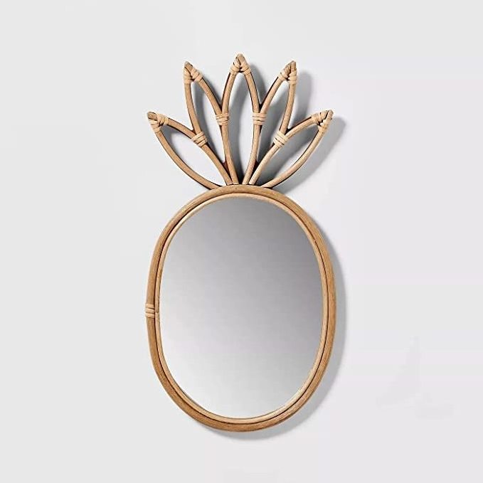 Fruit Shape Rattan Mirror For Bathroom Modern Decorative Wall Hanging Mirror Woven Rattan Bronze Colour Design For Kitchen