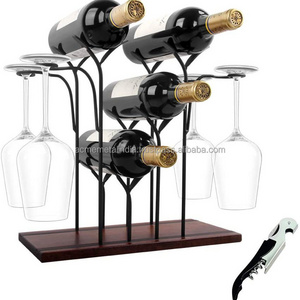 Tabletop Wooden Wine Holder Countertop Wine Rack Holder 4 Bear Bottles And 4 Glass Good For Home Decors And Kitchen Storage Rack