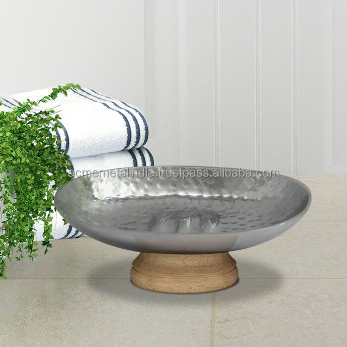 Hammered Stainless Steel Soap Dish With Wood Base Attractive Design Silverware Bathroom Soap Dish From India