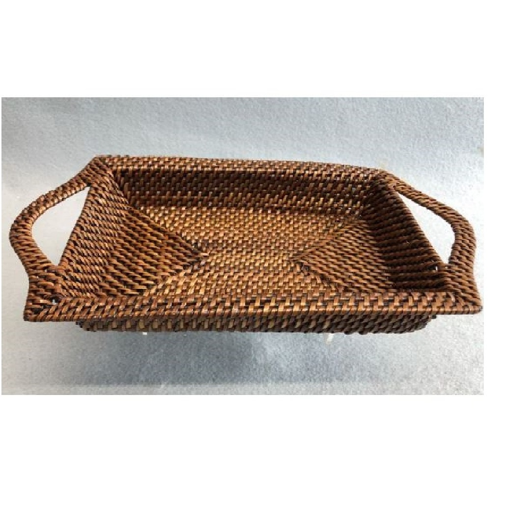 Handmade Brown Color Small Size Rattan Tray Top Quality Rectangle Shape Home and Kitchen Breakfast Serving Tray