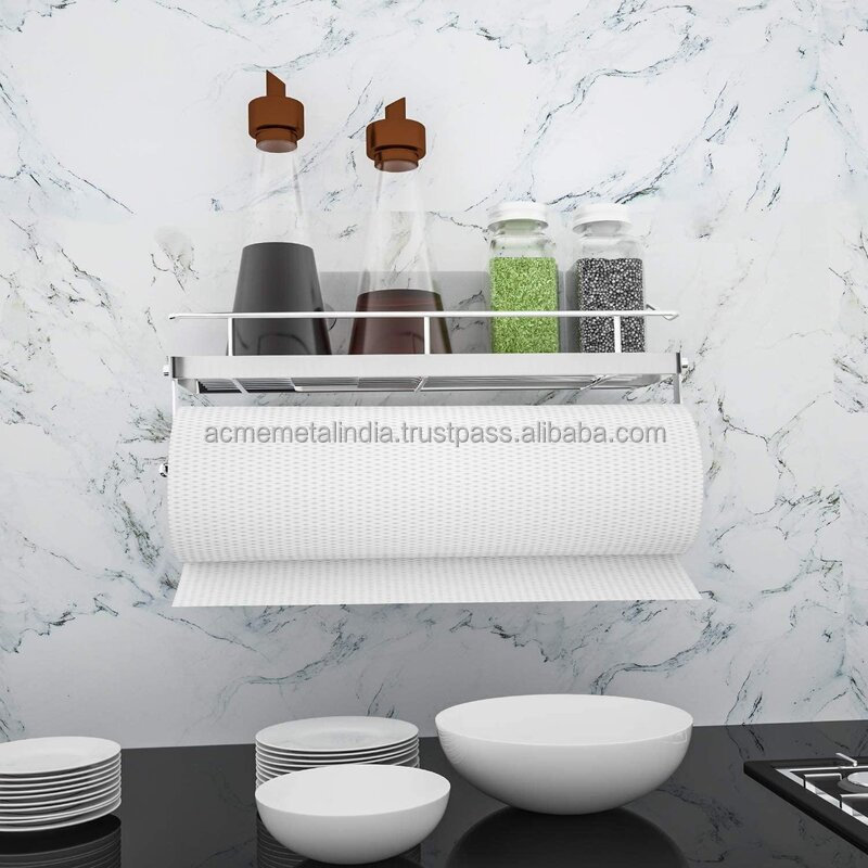 Holder With Shelf Shower Caddy And Paper Towel Combination stainless Steel Wall Mounted Paper Towel Holder With Adhesive Storage