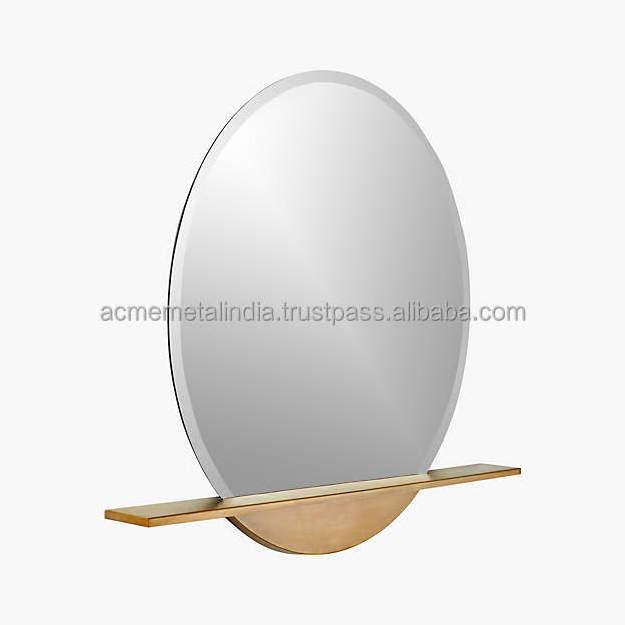 Trimming Mirror For Bathroom With Storage Tray Brass Antique Plated With Large Luxury Wall Mounted Unique Design For Home