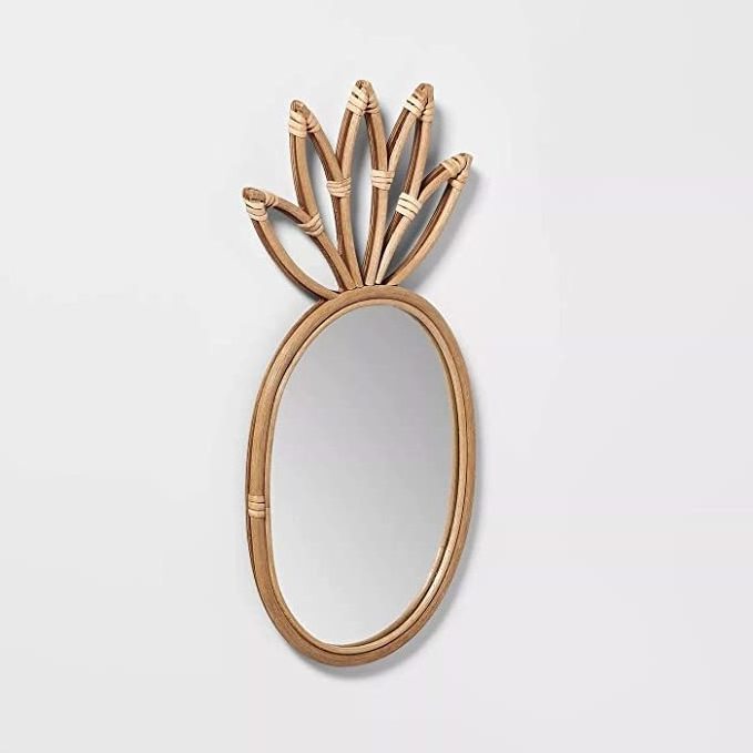 Fruit Shape Rattan Mirror For Bathroom Modern Decorative Wall Hanging Mirror Woven Rattan Bronze Colour Design For Kitchen