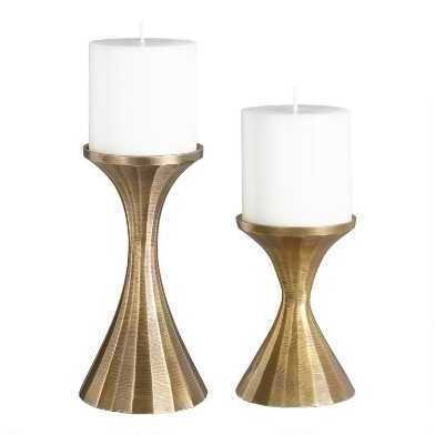 Gold Plated Hand Crafted Brass candle Holders Set Of 2 Round Shape Different Sizes Metal Iron Candle Holders In India