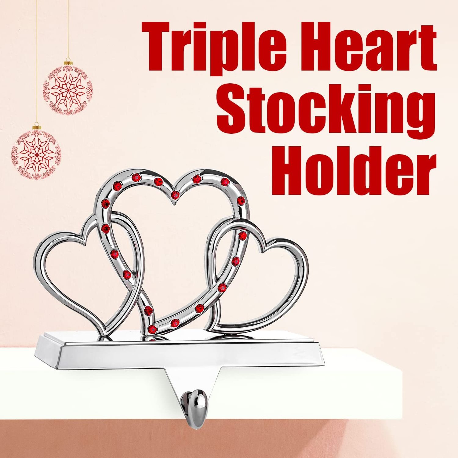 Three Heart Shape Hanging Stocking Holder Silver Shade Color Free Standing For Christmas And Home Decoration Party Supplies