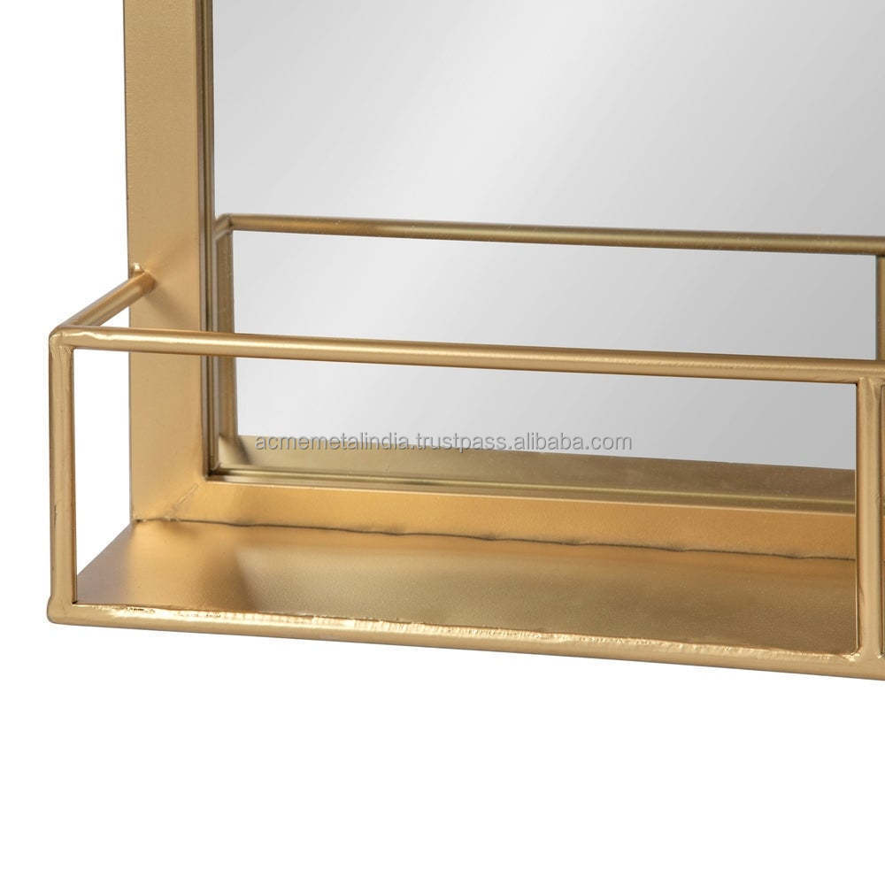 Trimming Mirror For Bathroom With Storage Tray Brass Antique Plated With Large Luxury Wall Mounted Unique Design For Home