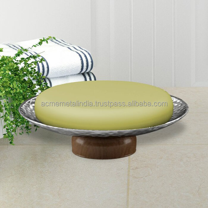 Hammered Stainless Steel Soap Dish With Wood Base Attractive Design Silverware Bathroom Soap Dish From India