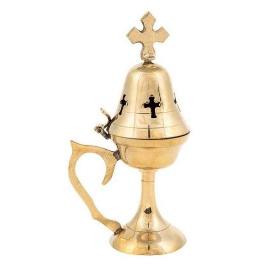 Church Utilities Supplies Brass Incense Burner Christian Religious Equipment Holy Cross Top Metal Church Censer Incense burner