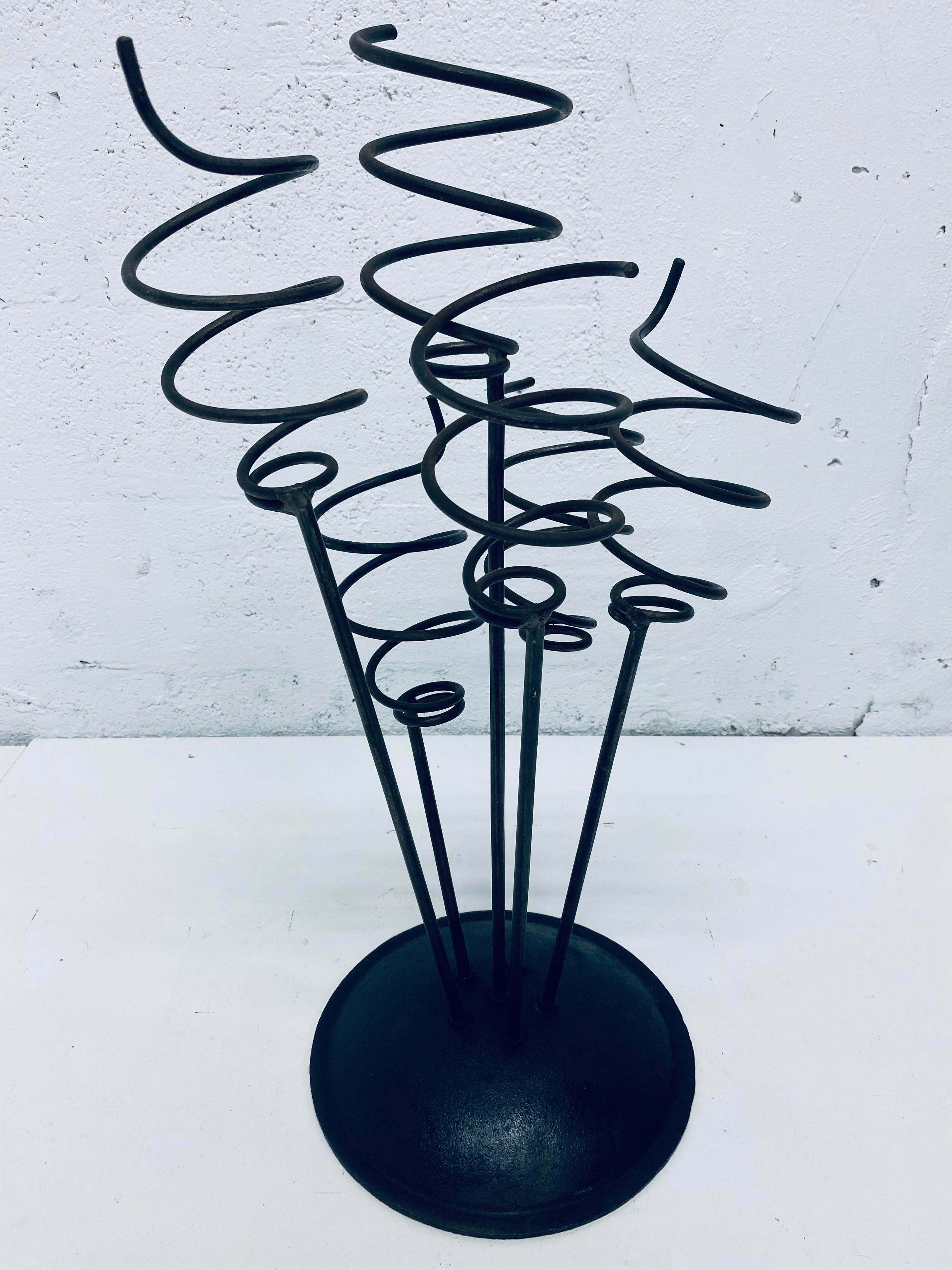 Spring Shape Umbrella Stand With 3 Holders Black Color Powder Coated Design Best For Hotels And Household Lobby Metal Supplies