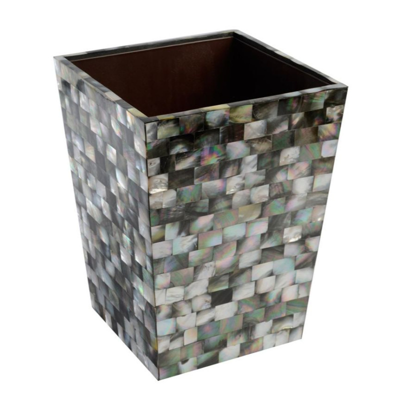 Garbage Waste Bin Mother Of Pearl and Wooden Dust Bin Superior Quality Large Size Indoor Recycle Trash Can Bucket