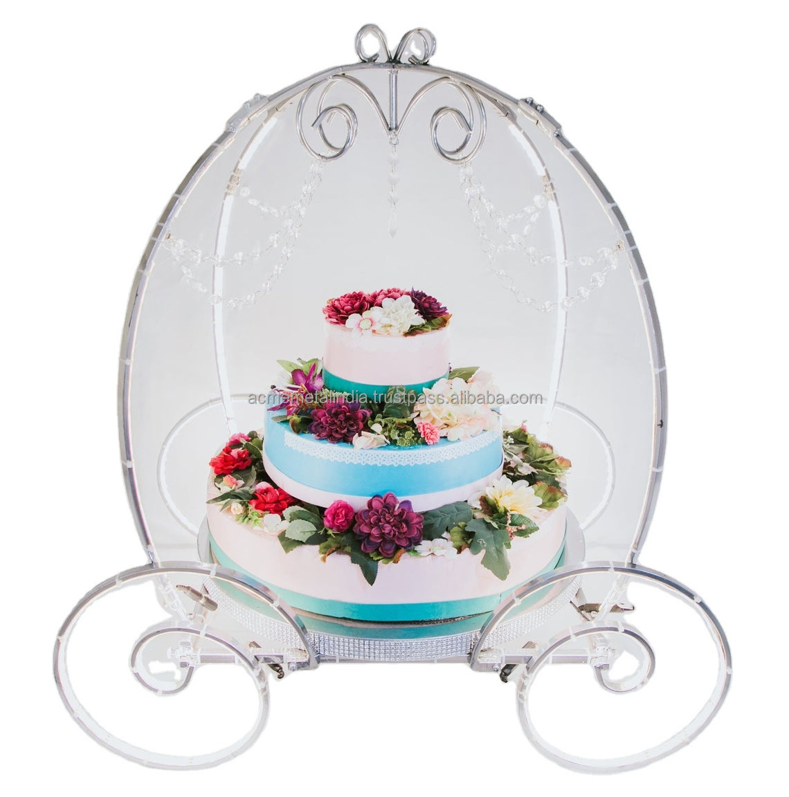 Cake Stand Modern Cinderella Carriage Dessert Stand With Led Light Acrylic Gems Included For Wedding Birthday Events Cake Holder