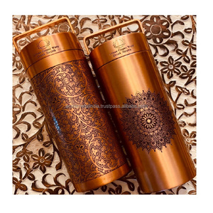 Handmade Solid Copper Bottles Drinking Copper Water Bottles Set of 2 Designer Pure Copper Water Bottle