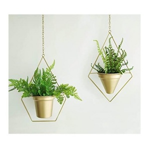 Set Of 2 Different Shapes Gold Plated Metal Iron Indoor Planters Best Selling Home Decoration Plant Hangers and Pots