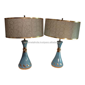 Bedroom Living Room Table And Lamp Modern Vintage Turquoise Blue color Table Lamp With Atomic Lamp Shade For Indoor Lighting