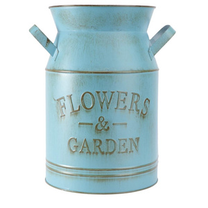 Pale Blue Vintage Galvanized  Flower Pot/Vase Galvanized Milk Can Flower Pot With Handles Vintage Indoor Usage