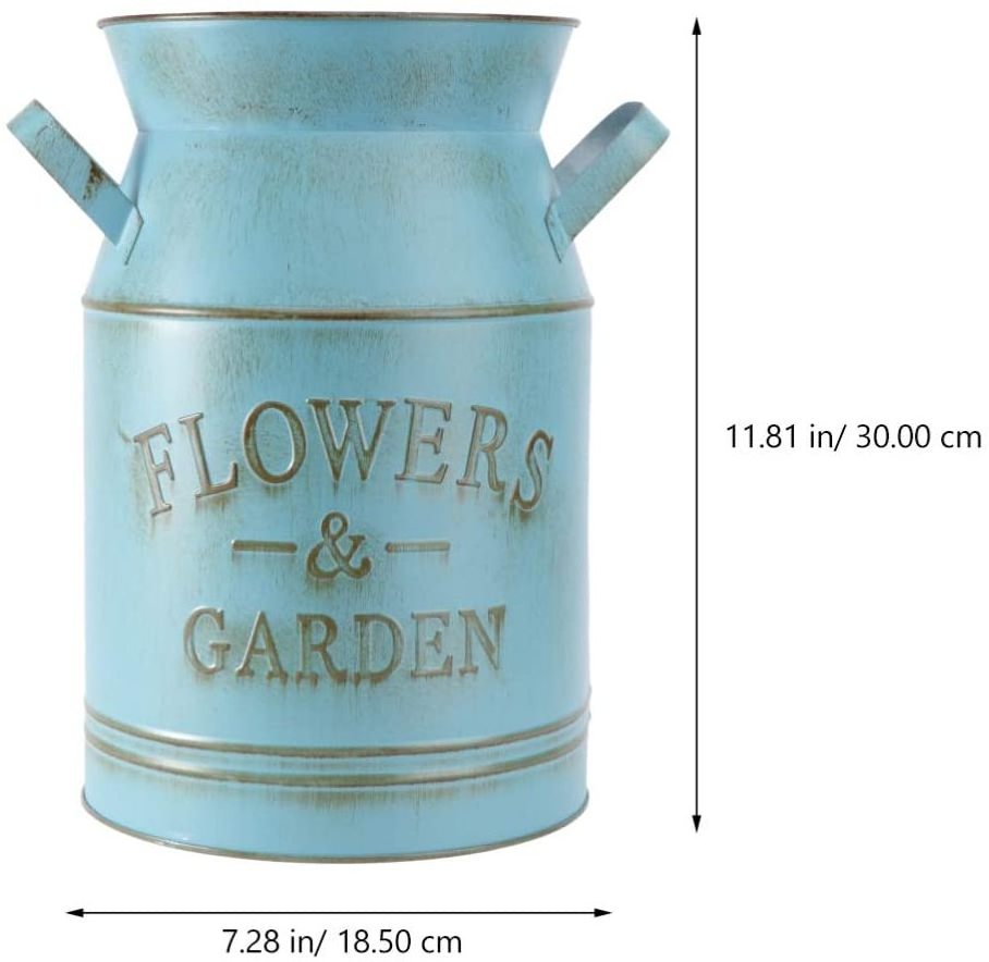 Pale Blue Vintage Galvanized  Flower Pot/Vase Galvanized Milk Can Flower Pot With Handles Vintage Indoor Usage