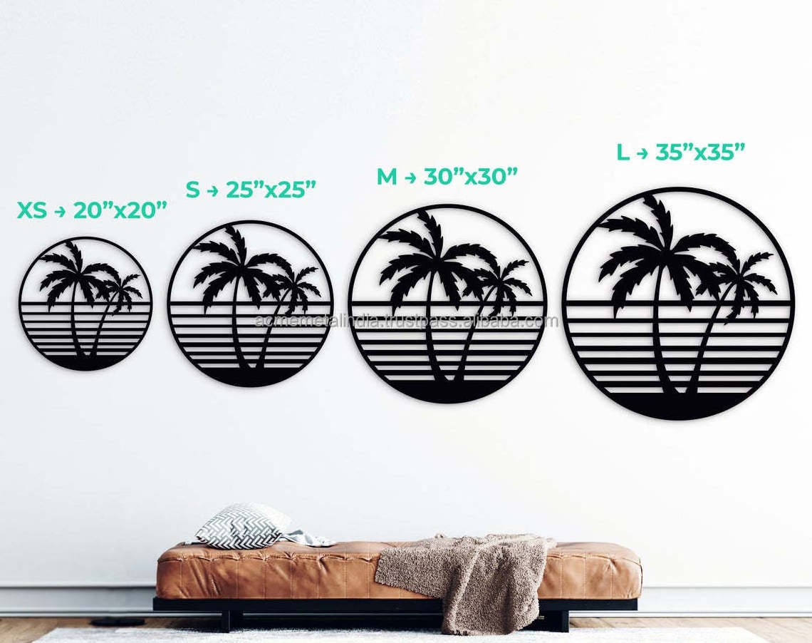 New Modern Decorative Round Shape Frame With Palm Tree Design iron Wall Hanging Decors Accessory Exotic Home Decors Wall Art