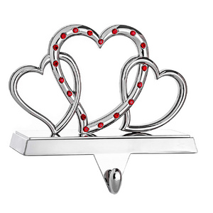 Three Heart Shape Hanging Stocking Holder Silver Shade Color Free Standing For Christmas And Home Decoration Party Supplies